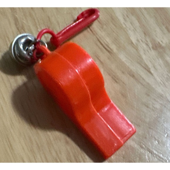1980s Bell Charm Red Whistle 80s Necklace Vintage Plastic Clip On with Bell - Picture 4 of 4